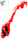 Norvège      50 000+ cas      5 000+ cas     500+ cas     50+ cas     5+ cas     1+ cas